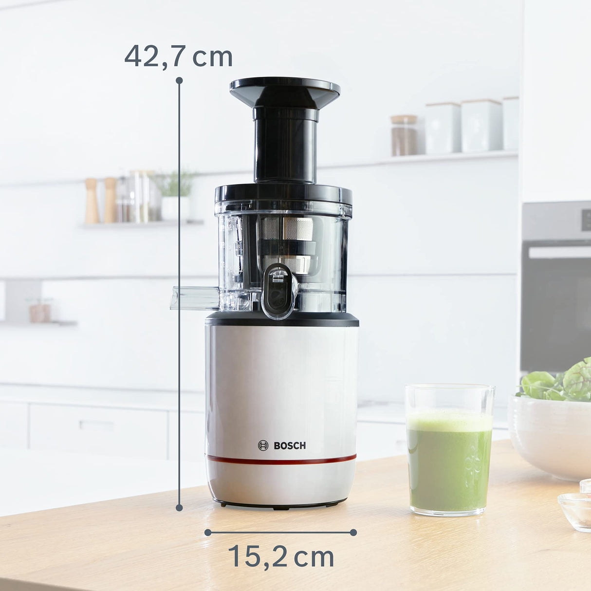 Bosch MESM500W VitaExtract Extractor de jugos, 150 W, 2 filtros, con tecnología de prensado lento, color blanco