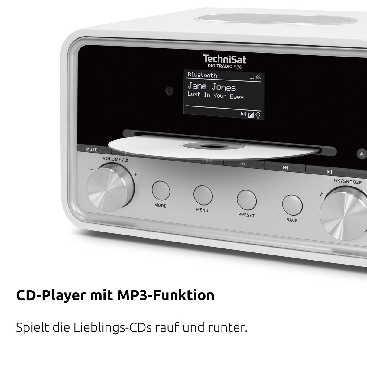 TechniSat DIGITRADIO 586 - Radio híbrido Dab+ (Radio por Internet, FM, Bluetooth, Spotify, Carga inalámbrica, Control por App, Pantalla OLED, USB, CD,MP3, AUX, 20 W, Equipo Compacto, Control Remoto)