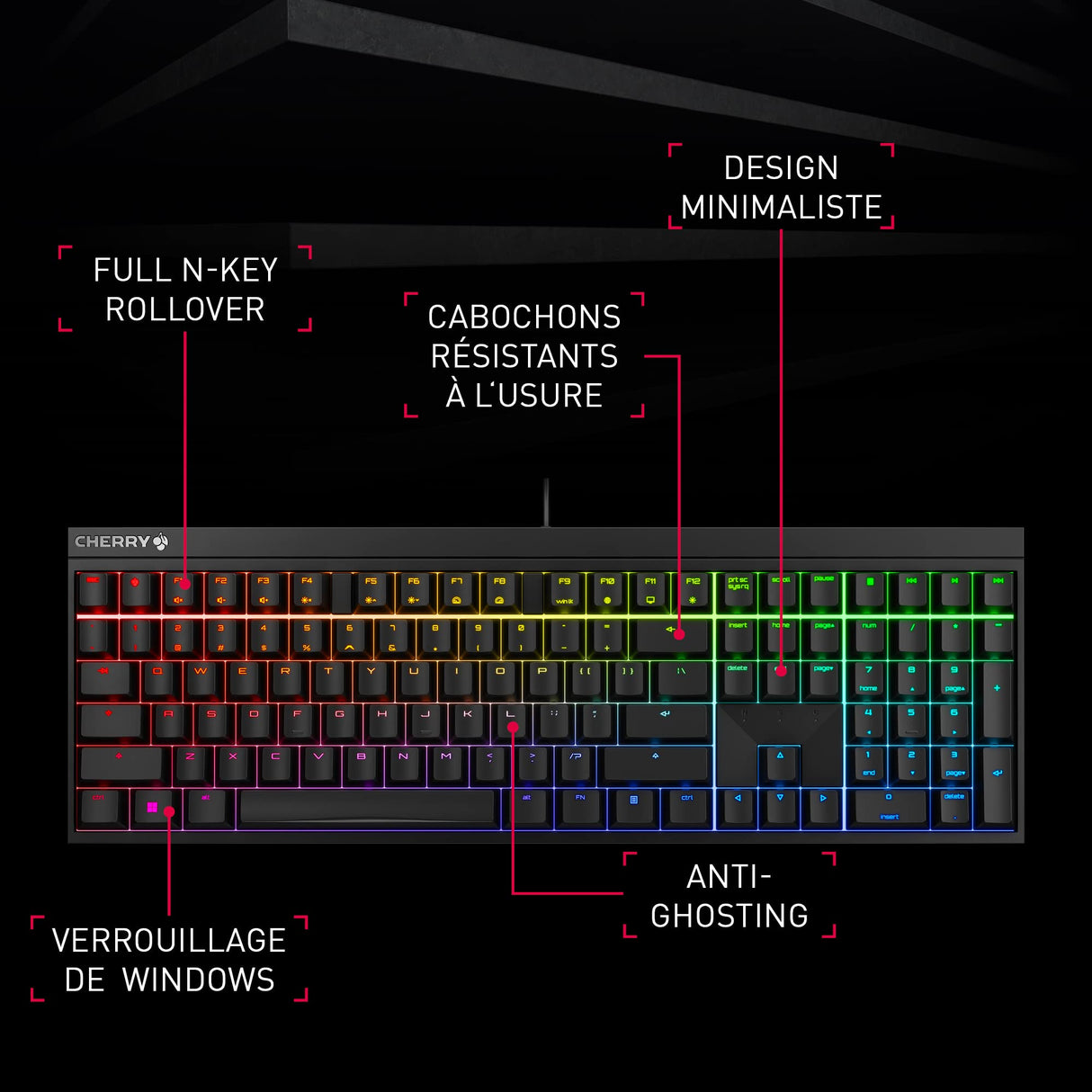 CHERRY MX 2.0S, Teclado Mecánico de Gaming con Iluminación RGB, Distribución de Teclado Europeo (QWERTY), con Cable, Diseñado en Alemania, Switches MX RED, Negro