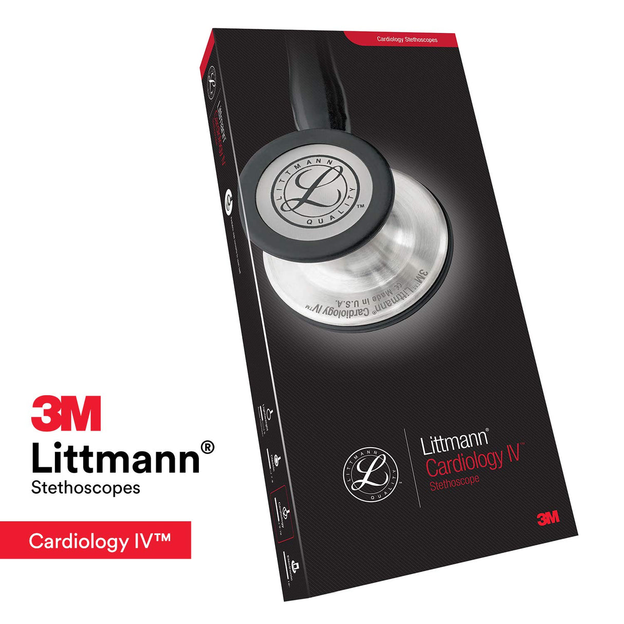 3M Littmann Cardiology IV Fonendoscopio para diagnóstico, campana de acabado estándar, tubo negro y vástago y auricular de acero inoxidable, 68,5 cm, 6152