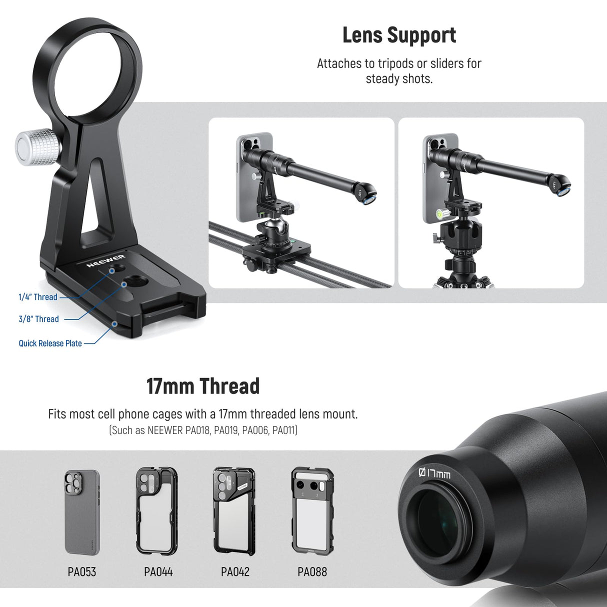NEEWER Lente de sonda Macro 2X de 135° 18 mm con Rosca de 17 mm para grabación de Video de teléfono móvil, para Jaula de teléfono NEEWER/Funda de teléfono con Adaptador de Lente de 17 mm Compatible