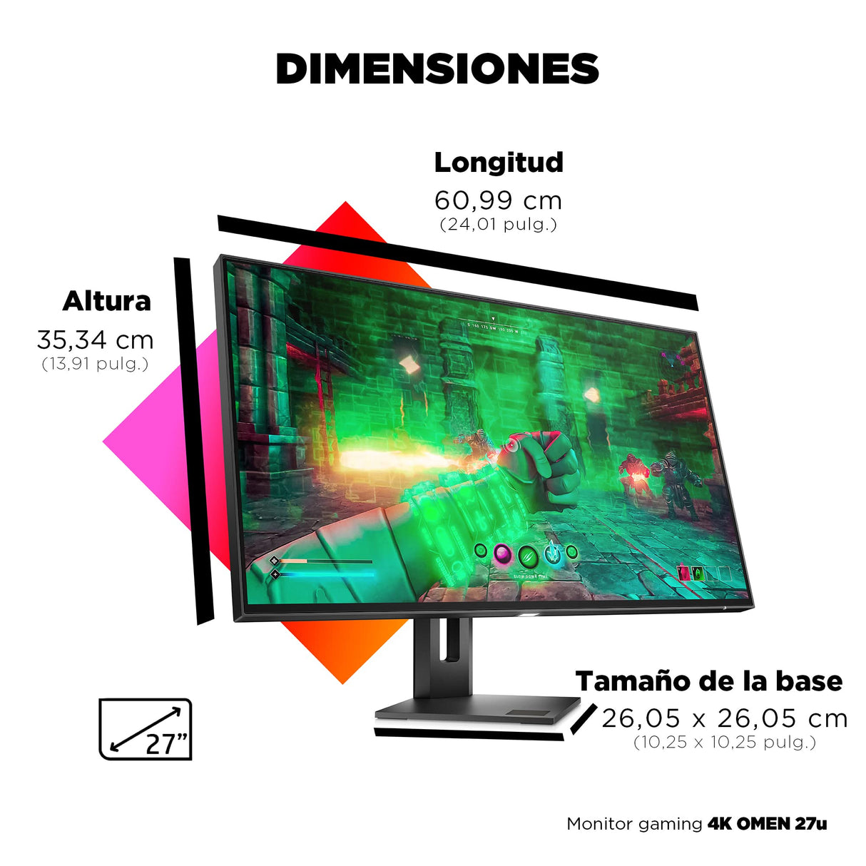 HP OMEN 27u 4K- Monitor Gaming de 27" Ultra HD (3840 x 2160 a 144Hz, 1ms, IPS, 16:9, HDMI, AMD Freesync Premium Pro, DisplayPort, HDR 400, Eyesafe, Antirreflectante, Compatibles con Consolas) Negro
