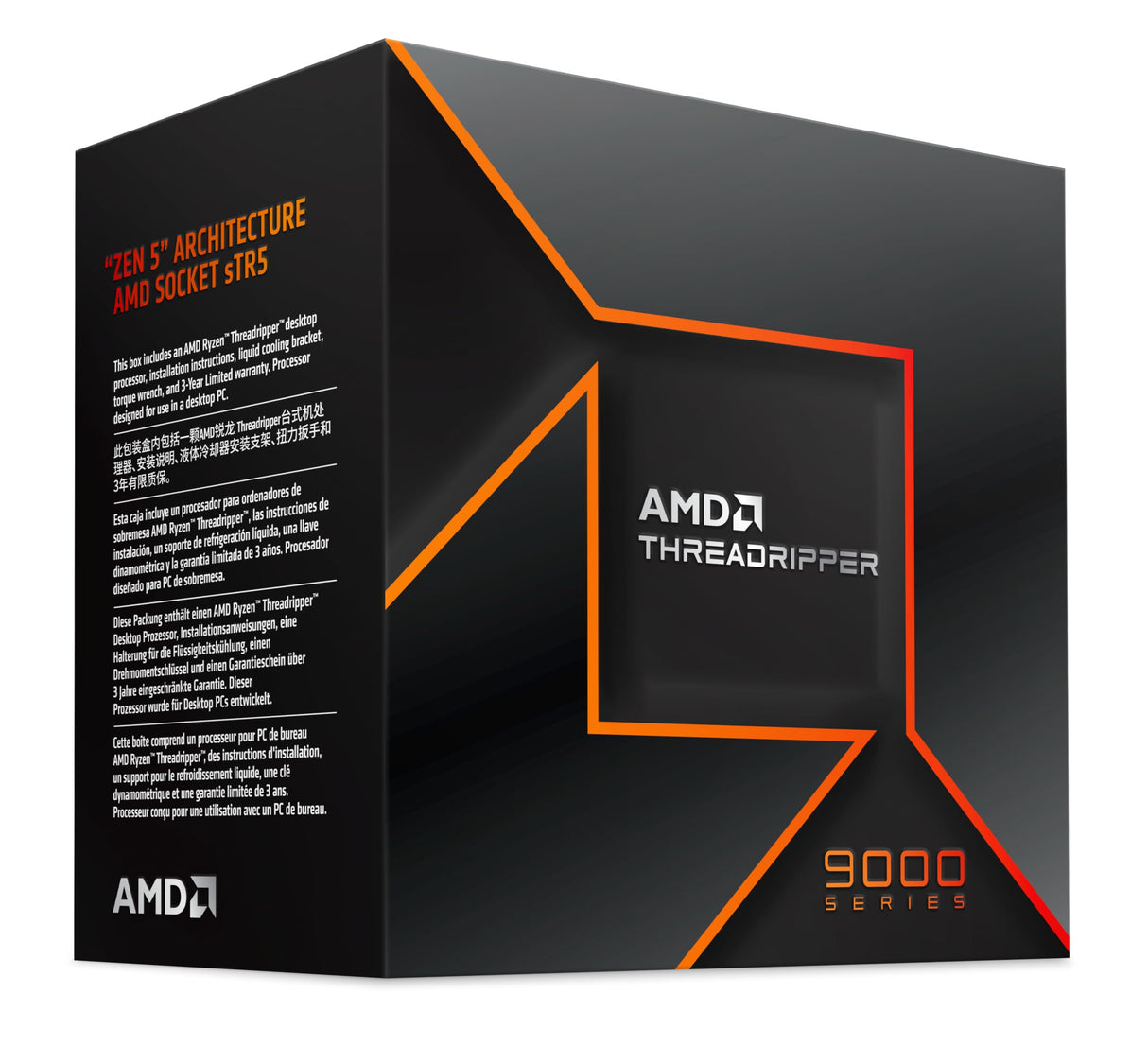 AMD Ryzen Threadripper 9970X, 32 núcleos / 64 Hilos desbloqueados, Arquitectura Zen 5, 160 MB de caché L2+L3, 350 W TDP, hasta 5,4 GHz de frecuencia Boost, Socket STR5, Ventilador no Incluido