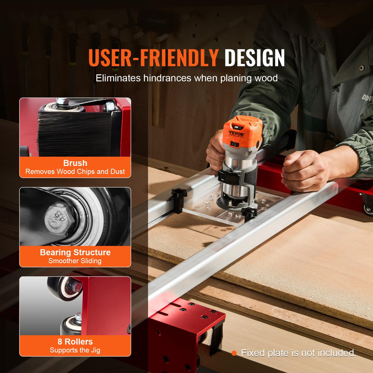 VEVOR Trineo de Enrutador 1525 mm Plantilla de Aplanamiento de Losas Portátil Fácil de Ajustar Trineo de Enrutador Carpintería de Bricolaje Máquina Cepilladora de Recorte para Aplanar Losas Madera