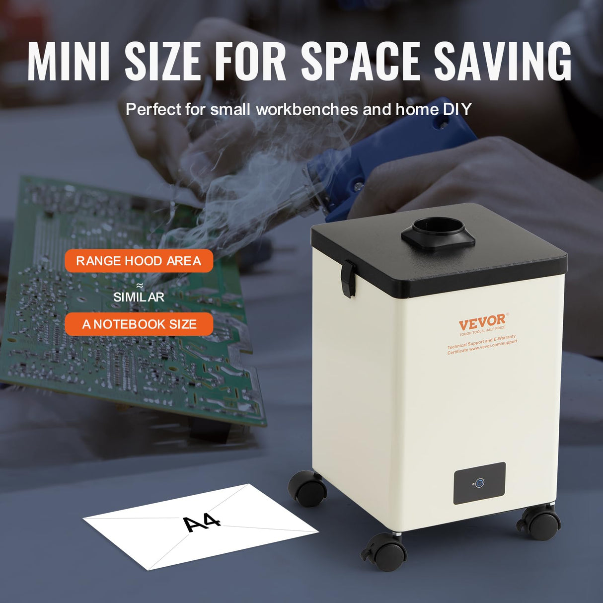 VEVOR Aspirador de Vapor de Soldadura Ventilador de Trabajo de 150 W Filtro de 3 Capas 332 m³/h Absorbente de Humo para Soldadura Compacto para Reparación de Teléfonos de Soldadura DIY Impresión 3D