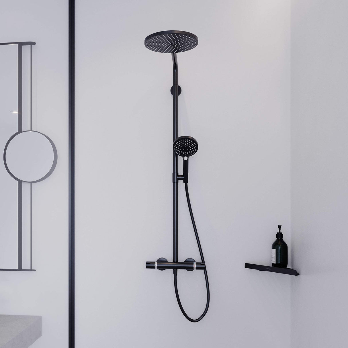 Hansgrohe Raindance Select S Sistema de ducha con termostato 240 1 tipo de chorro PowderRain, negro mate, 27633670