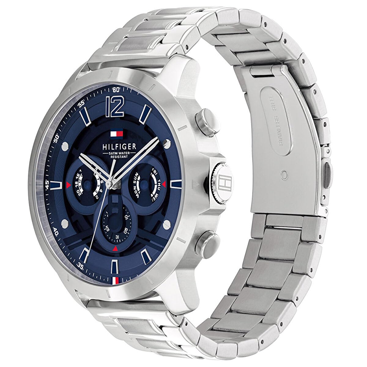 Tommy Hilfiger Reloj Analógico de Cuarzo Multifunción para Hombre con Correa de Acero Inoxidable Plateada - 1710492