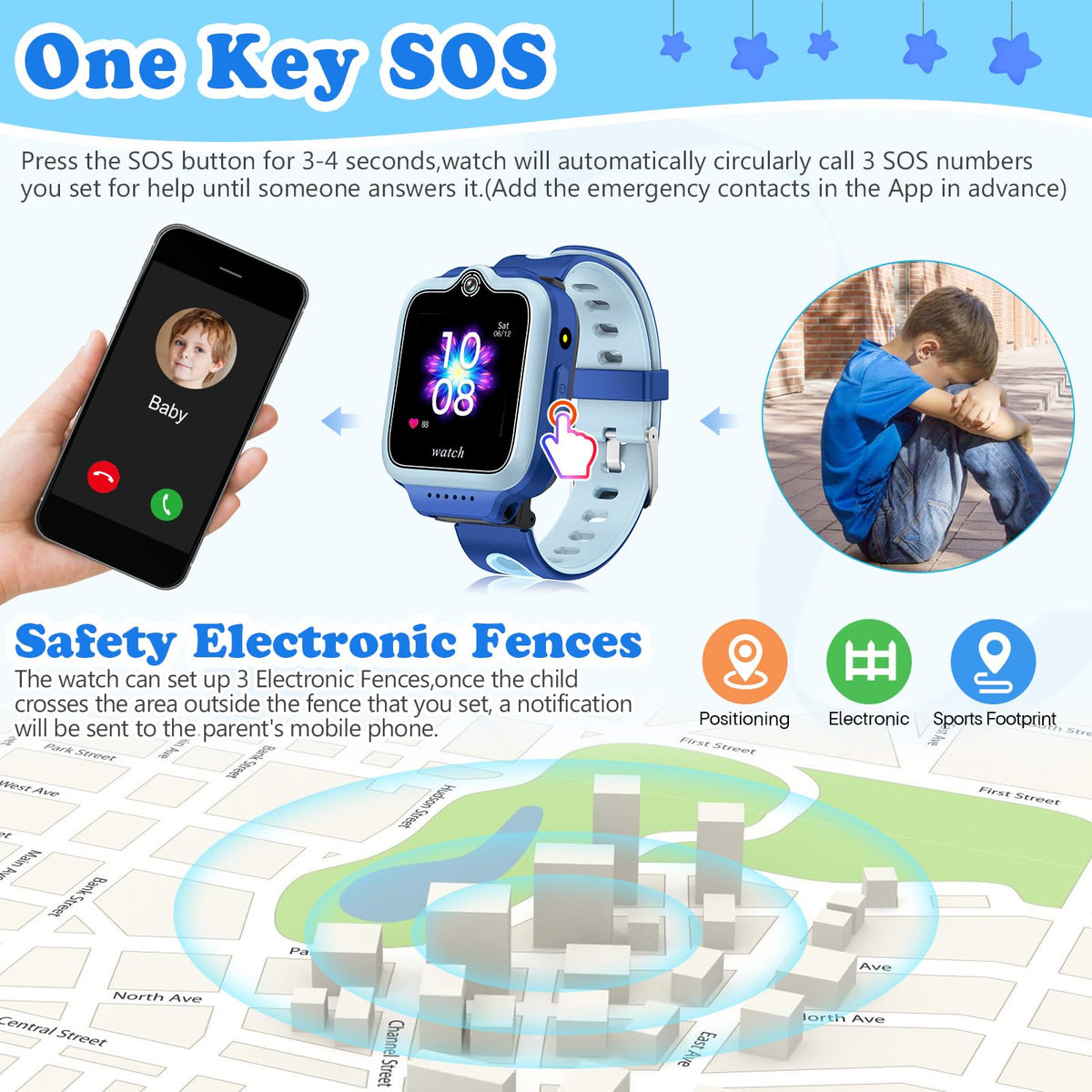 ele ELEOPTION 4G GPS Reloj Inteligente Impermeable para niños y niñas, Llamada bidireccional, Chat de Voz y vídeo, cámara, SOS, Reproductor de vídeo Musical, Alarma