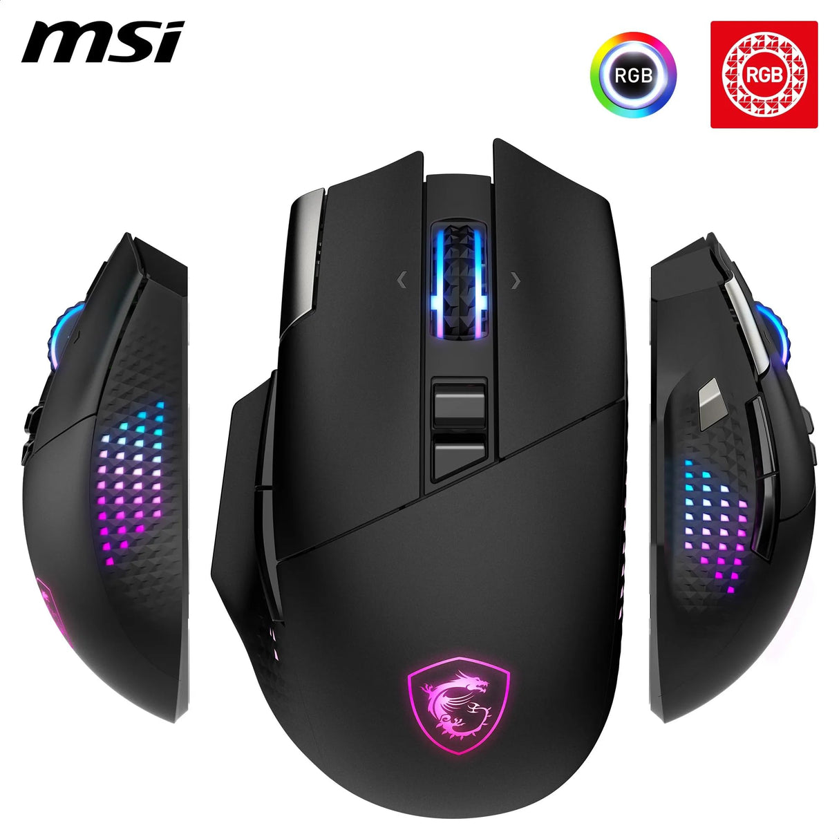 MSI Versa Pro Wireless + Mouse Dock Pro - Ratón Gaming, Sensor óptico de 26.000 PPP, frecuencia de sondeo de 1.000 Hz, diseño para diestros, batería de 80 Horas, con Cable e inalámbrico