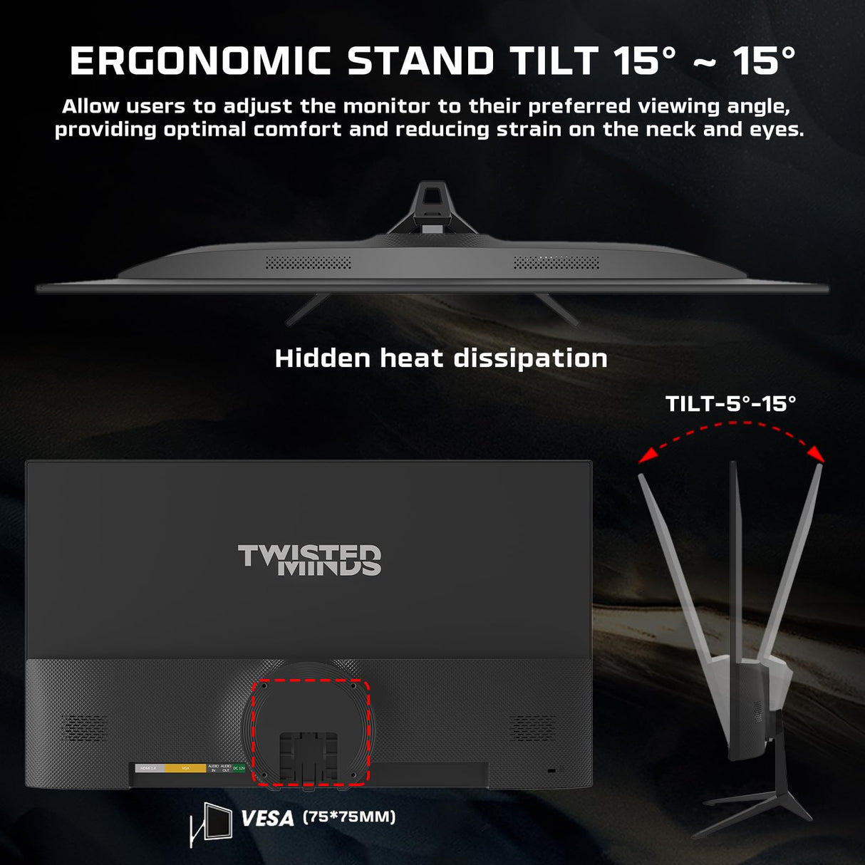 Twisted Minds Monitor para Gaming, Pantalla de 22 Pulgadas Fast IPS - Resolución 1920 x 1080 FHD, frecuencia actualización 100 Hz, relación Aspecto 16:9, Tiempo Respuesta 1 ms - Negro (TM22FHD100IPS)