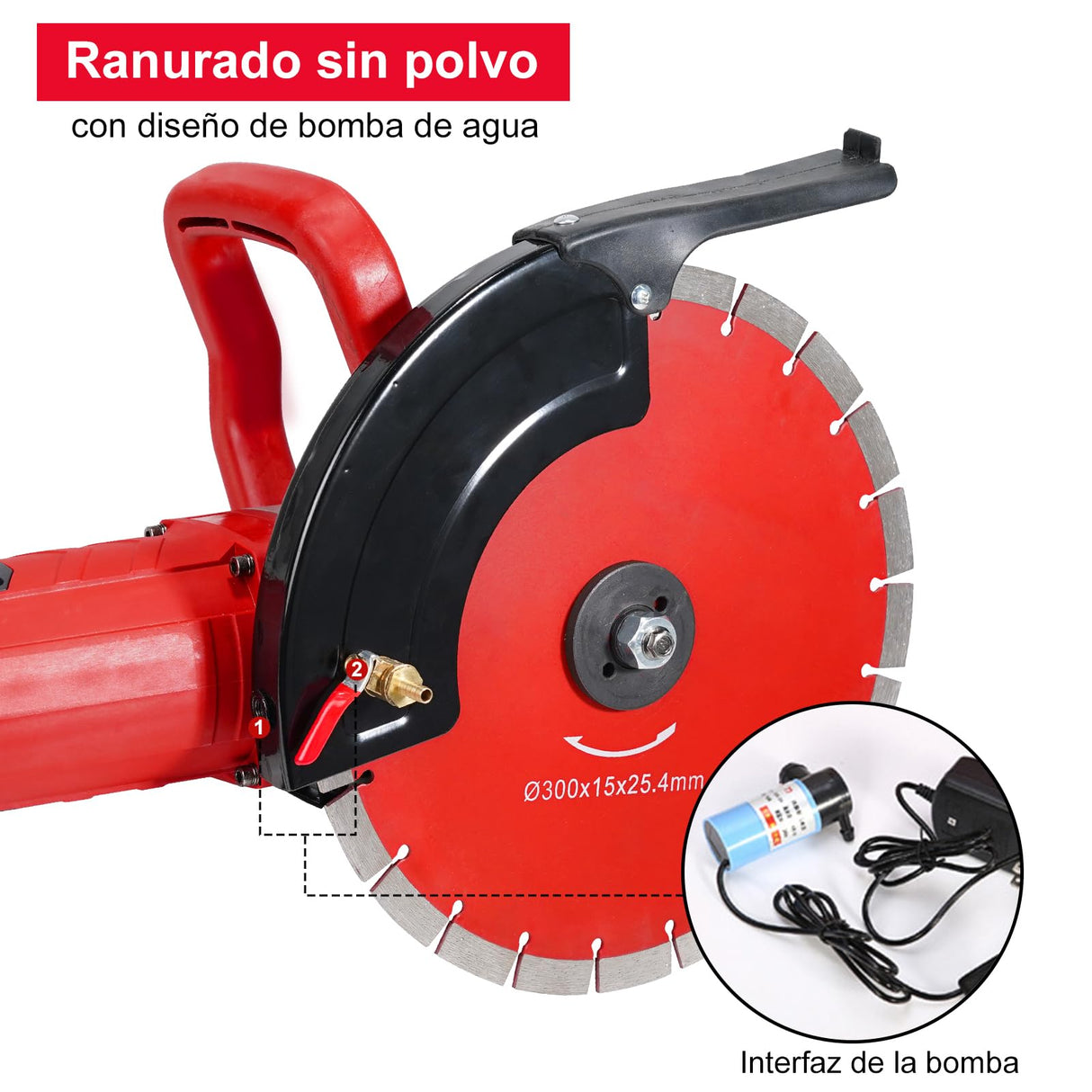 HYCHIKA 3200W Sierra Eléctrica para Hormigón, 305mm Cortador de Sierra Circular con Motor de 4300RPM, Rozadora Pared Incluye Línea de Agua y Bomba, para Piedra Ladrillo Madera
