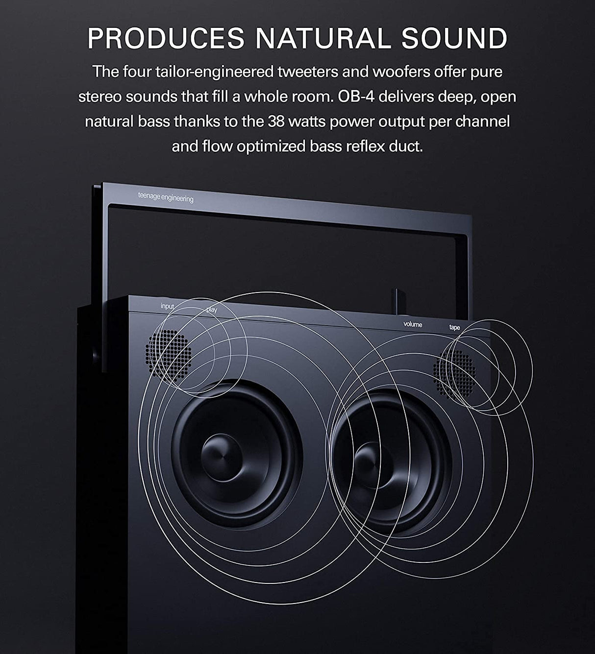 Teenage Engineering OB–4 Altavoz estéreo portátil inalámbrico con Bluetooth, radio FM, bacteria recargable y duradera con una duración de 40 horas, negro