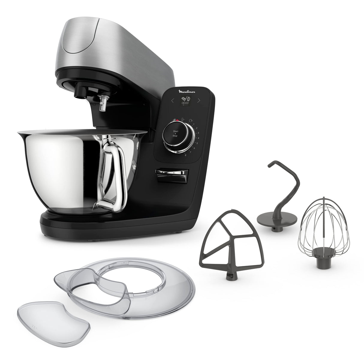 Moulinex Robot pastelero, Cuenco de acero inoxidable 5.5 L, 8 programas recetas básicas, Tecnología patentada, Silencioso, Robusto, Aplicación gratuita con coaching, Coach QA900810