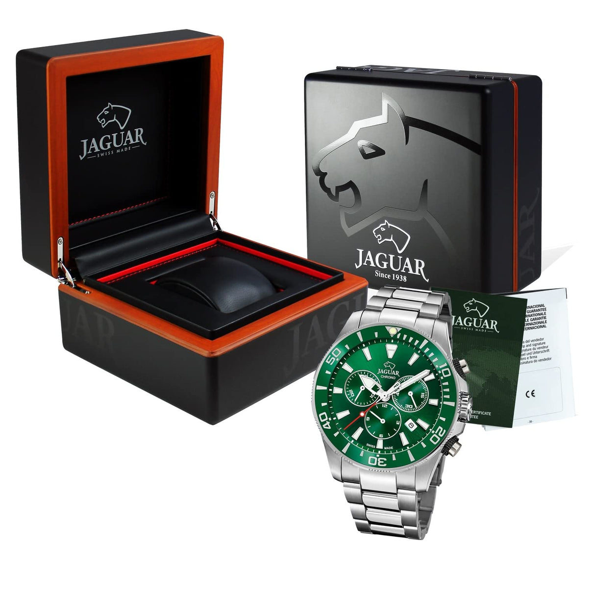 JAGUAR Reloj Modelo J872/2 de la colección Executive, Caja de 46,5 mm Verde con Correa de Acero para Caballero
