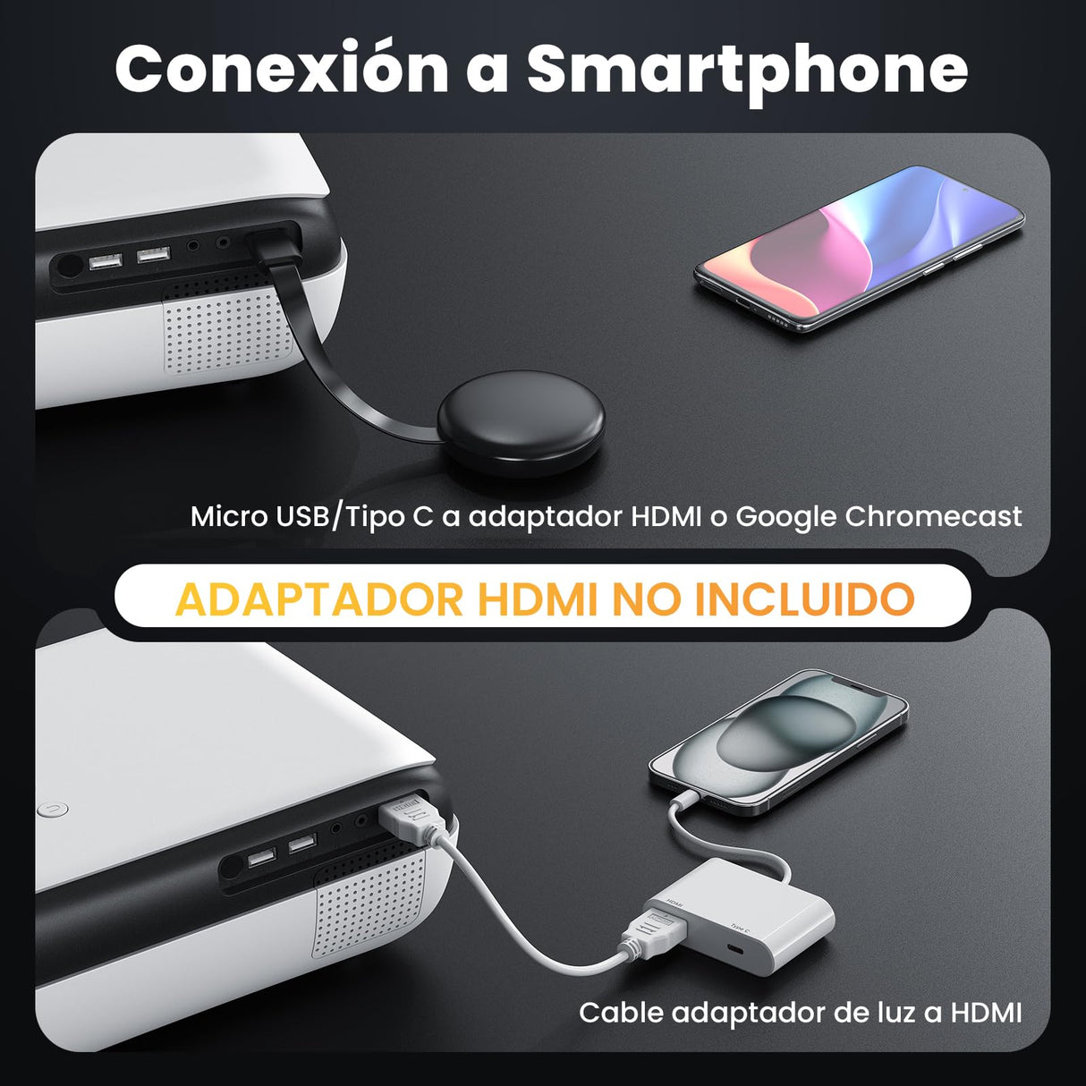 HOPVISION Proyector Portátil, Proyector 4K Supporto Cine en Casa, 9500Lumens Proyector Bluetooth Full HD 1080P, Mini Proyector Compatible con Fire Stick/Smartphone/PS5/HDMI, Pantalla de 100" Incluida