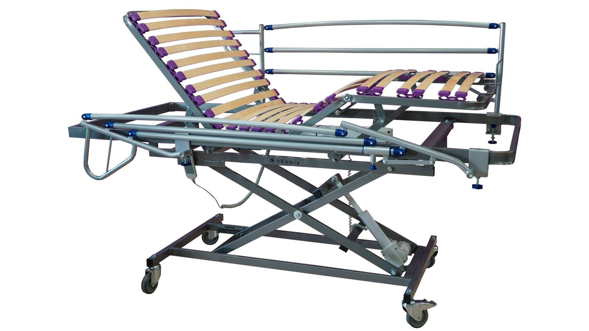 ekamia - Cama Articulada Geriátrica de Hospital Eléctrica con Carro Elevador, Colchón Sanitario y Barandilla - 90cm x 190cm