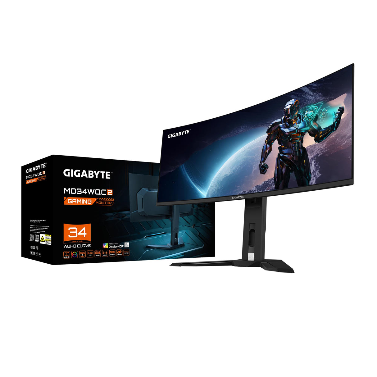 Gigabyte Monitor de Juegos Curvo OLED WQHD MO34WQC2 de 34" - 3440 x 1440, 240Hz, 0.03ms, KVM, 250 CD/m², FreeSync Premium Pro, DisplayHDR True Black 400, HDMI 2.1, Displayport 1.4