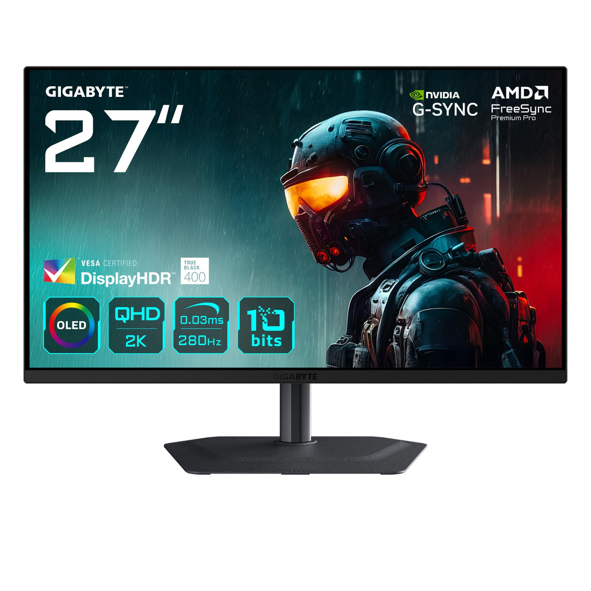 GIGABYTE MO27Q2A Monitor Gaming OLED 2K QHD de 27" – 2560 x 1440, 280Hz, 0,03ms, 250 CD/m², FreeSync Premium Pro, DisplayHDR True Black 400, HDMI 2.1, DisplayPort 1.4