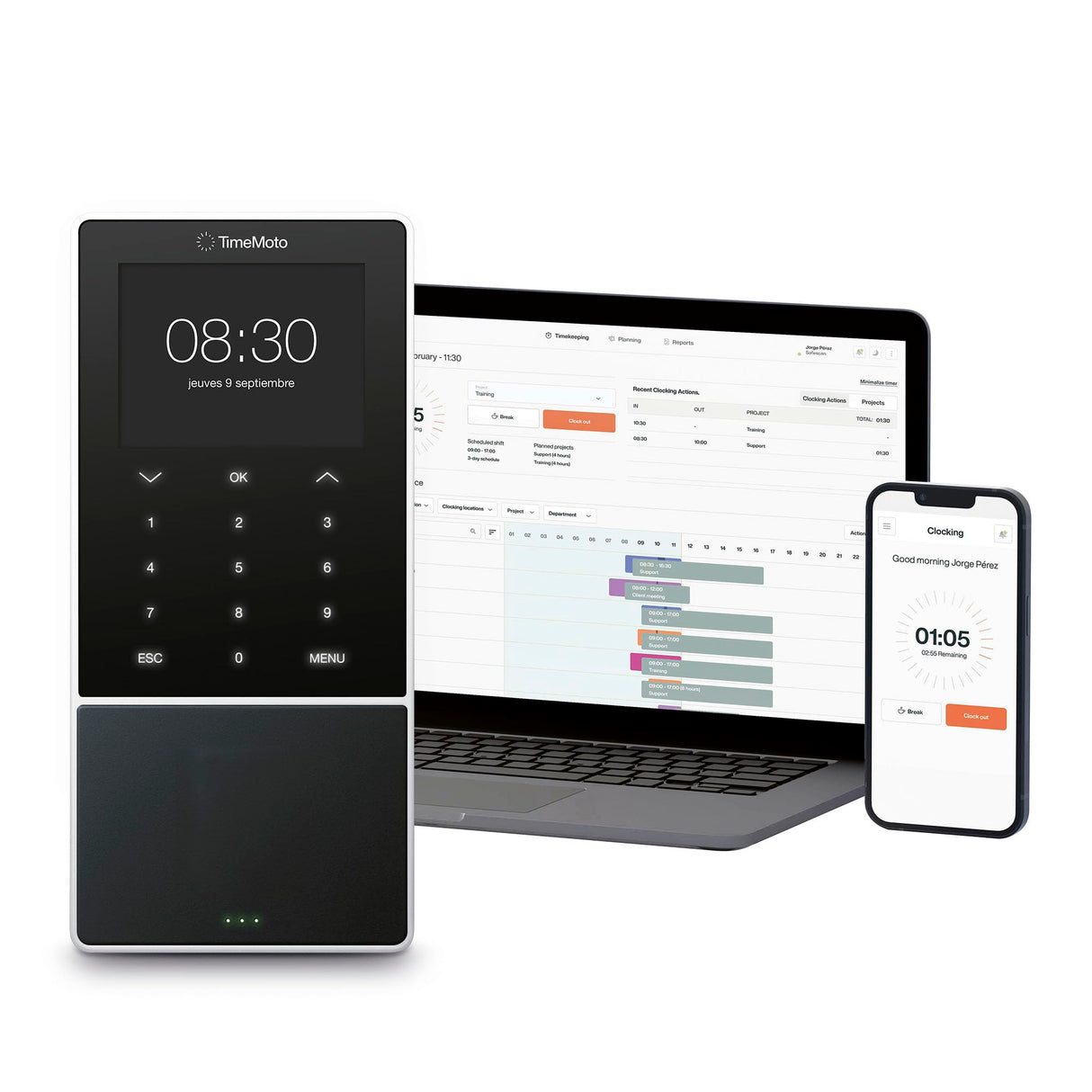 Terminal de fichaje basado en la nube TimeMoto TM-818 SC, se empareja con tarjetas de acceso inteligentes sin contacto, lector de tarjetas RFID/llavero RFID, PIN, hasta 2.000 usuarios, wifi
