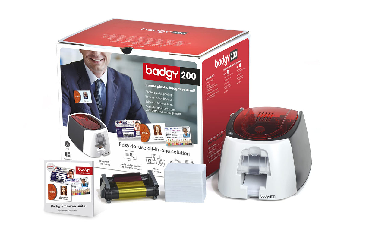 BADGY Evolis ID Printer - Impresora para Insignias de plástico, Rojo