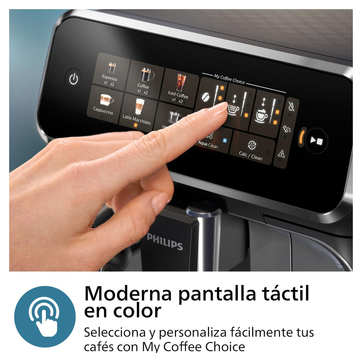 PHILIPS Serie 3300 Cafetera Superautomática - Sistema de leche LatteGo, 6 tipos de cafe, pantalla táctil, SilentBrew, Molinillo Cerámico, filtro AquaClean, Cromo negro (EP3347/90)