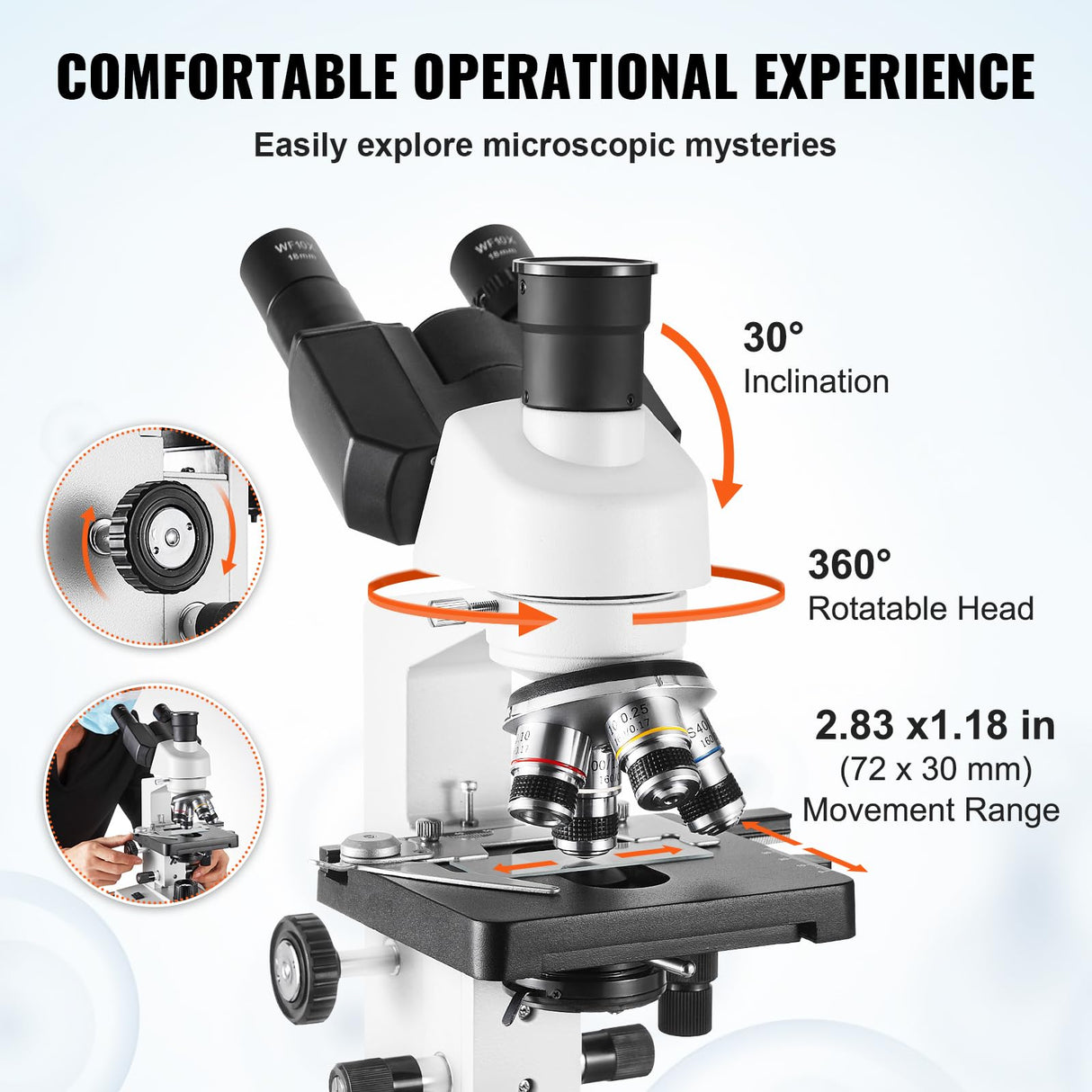 VEVOR Microscopio Compuesto Trinocular Microscopio Biológico 40X-5000X Enfoque Fino y Grueso de Precisión con Interfaz de Etapa 2 Capas para Computadora o Monitor Externo Investigación Educativa