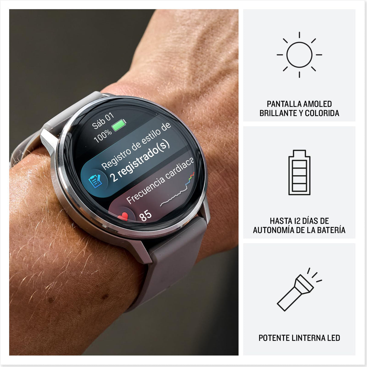 Garmin Venu 4, 45 mm, Smartwatch Premium con GPS, Pantalla táctil AMOLED, Diseño de Acero Inoxidable, Linterna LED, Funciones avanzadas de Salud y Forma física, 14 días de autonomía, Negro