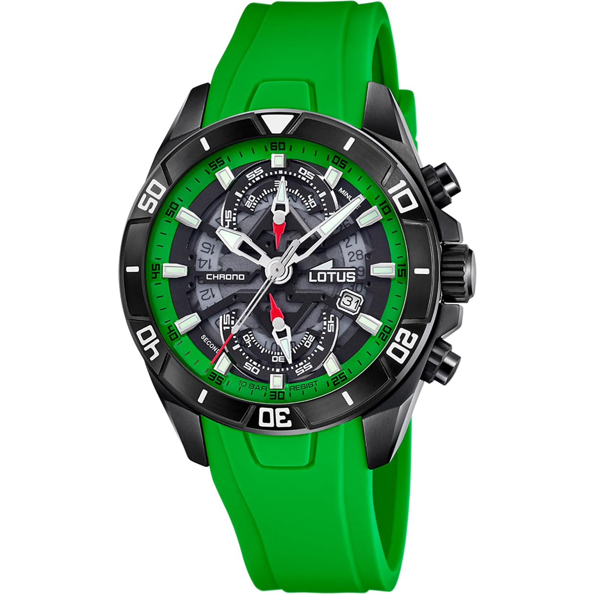 Lotus Reloj Hombre 18945/4 Vortex Caja de Acero Inoxidable 316l Negro Correa de Caucho Verde