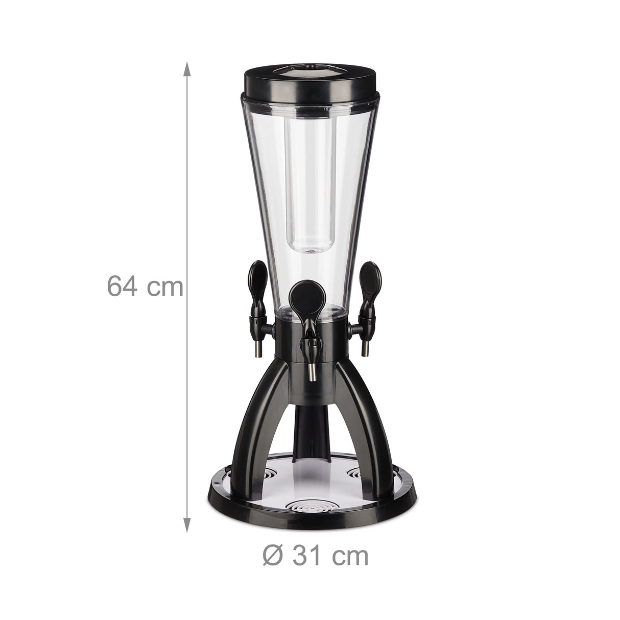 Relaxdays Columna Torre de Cerveza con 3 Grifos, 4 L, Dispensador de Bebidas con Enfriador, Beer Tower, Transparente y Negro