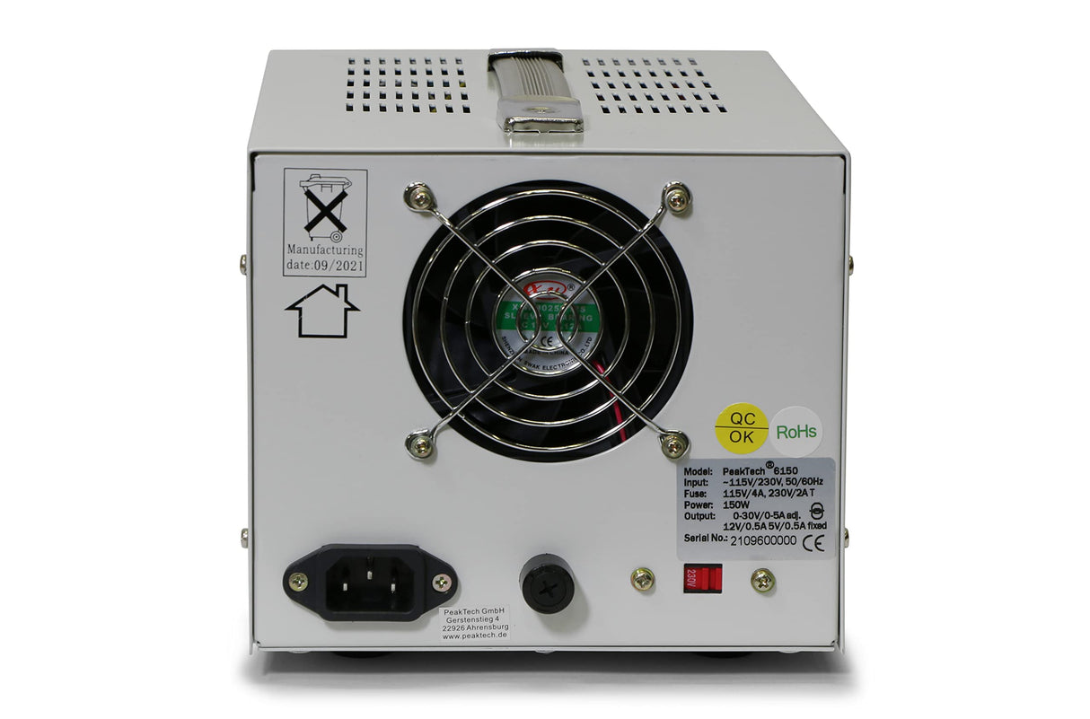 PeakTech, Digtial Lab power supply, Fuente de alimentación para laboratorio 0, 30V / 0, 5A DC, estabilizada, ajustable linealmente, 1 pieza, P 6150