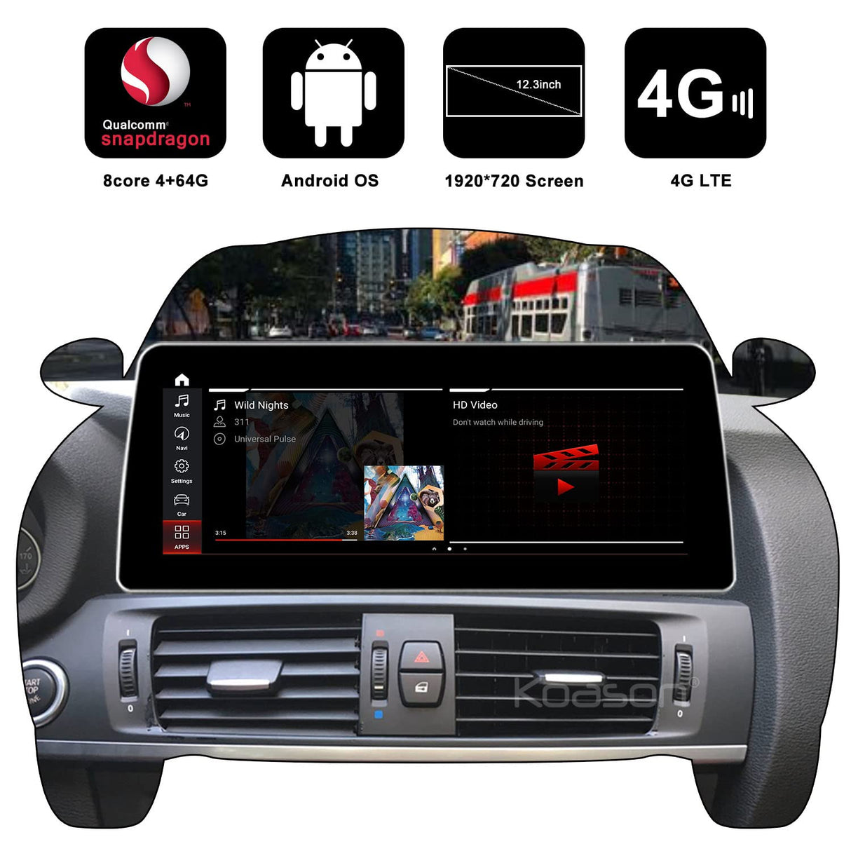 Koason 12.3inch Android12 Pantalla CarPlay GPS Reproductor Multimedia para X3 X4 F2 F26 2013-2016 Año NBT
