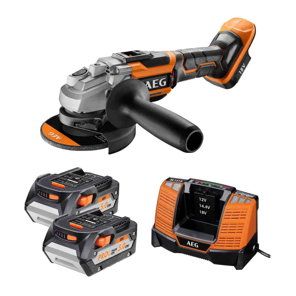 AEG BEWS18-125BLLI-502C Amoladora 18V sin escobillas 125mm con Interruptor 11.000rpm 2X 5.0Ah en Maleta, Na