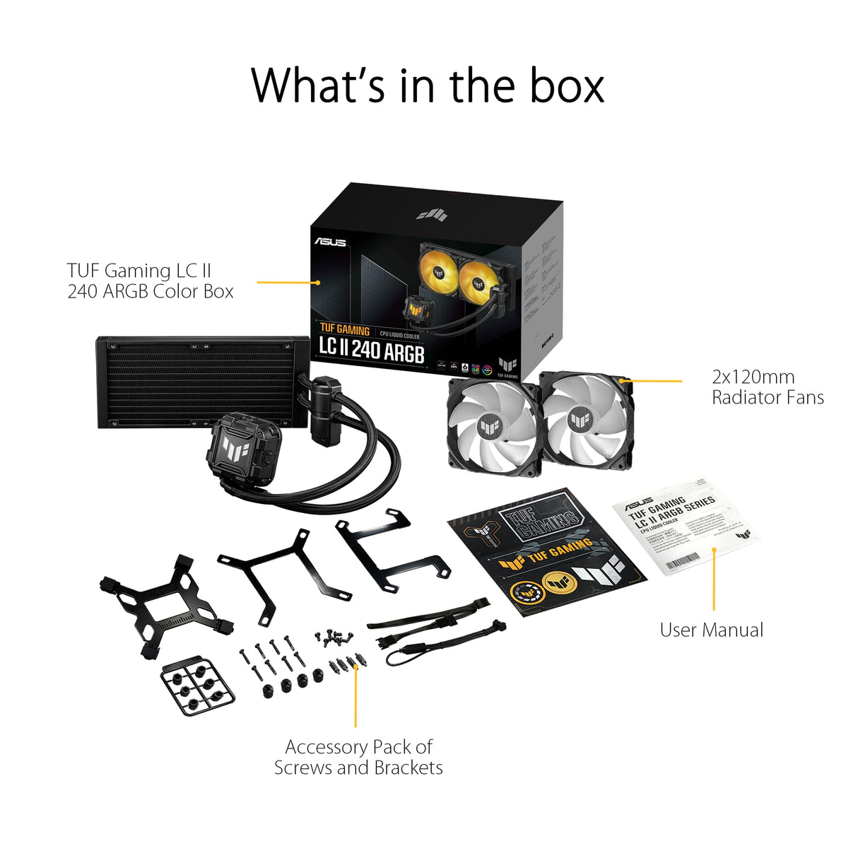 ASUS TUF Gaming LC II 240 ARGB - Sistema de refrigeración líquida (Aura Sync y dos ventiladores de radiador TUF Gaming ARGB de 120 mm)