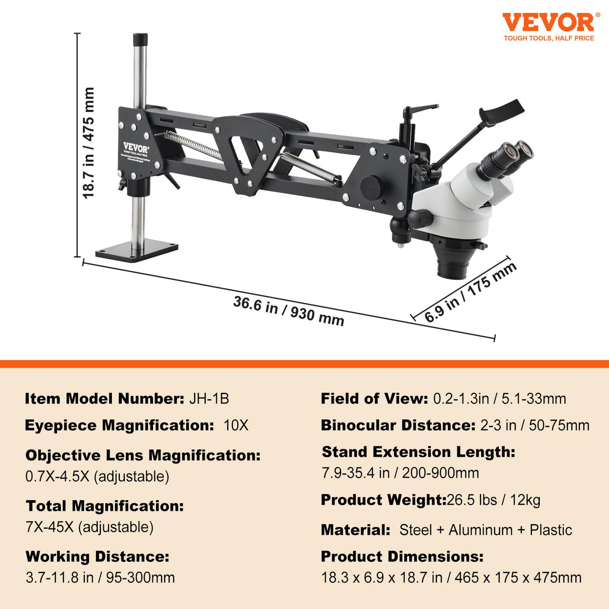 Microscopio multidireccional VEVOR con soporte de resorte, microscopio de joyería con aumento de 7X-45X, soporte para incrustaciones de microjoyas con luz LED de anillo USB integrada y tornillo de ban