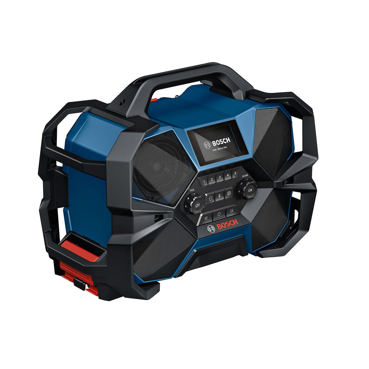 Bosch Professional 18V/12V System radio a batería GPB 18VH-6 SRC (carga interna para 18 V y 12 V, incl. abrebotellas, 2 pilas AAA, película protectora de pantalla, sin batería/cargador)