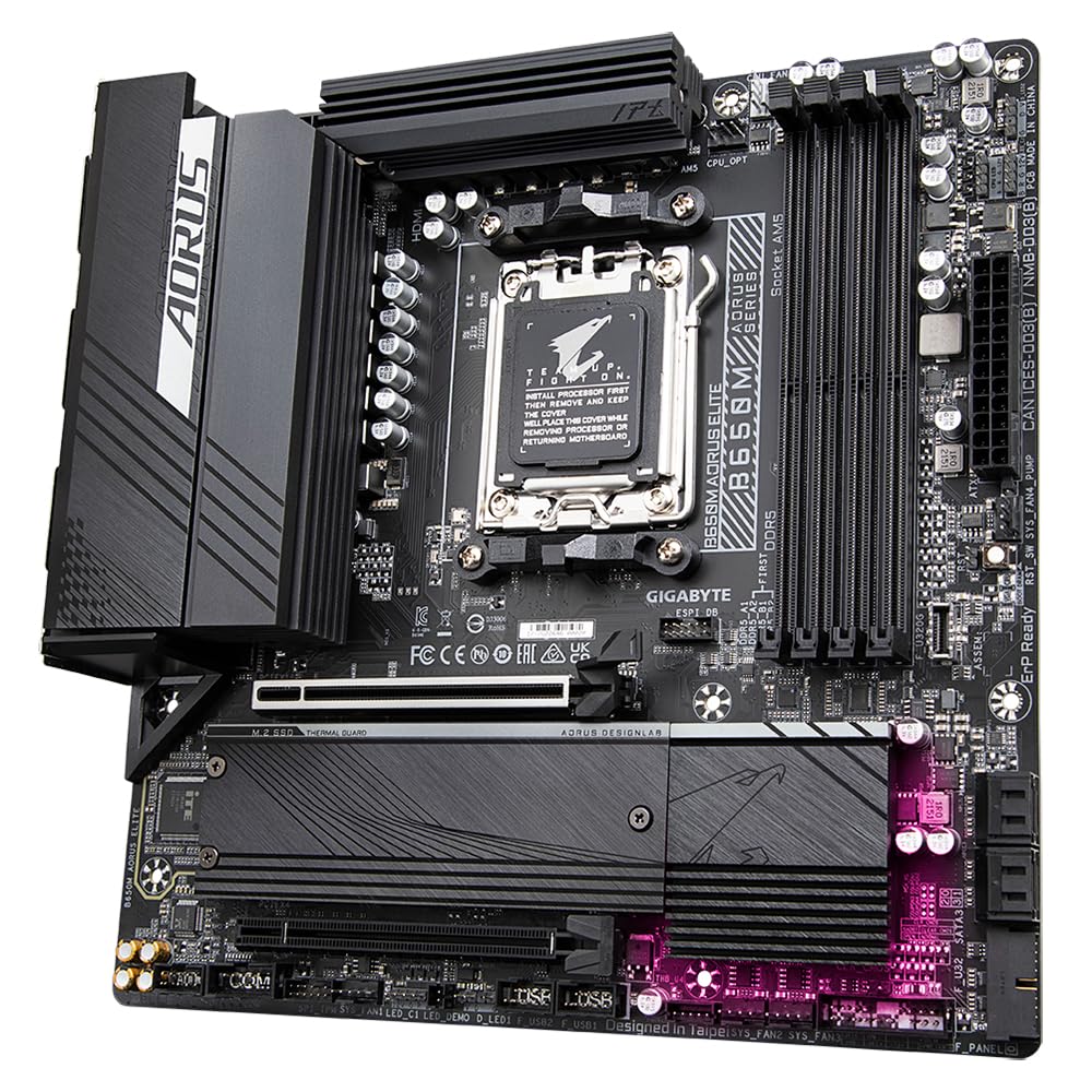 GIGABYTE B650M AORUS Elite Placa Base - Compatible con procesadores AMD Ryzen 9000, VRM de 12+2+2 Fases, hasta 8000 MHz DDR5, 1xPCIe 5.0 + 1xPCIe 4.0 M.2, LAN 2.5GbE, USB 3.2 Gen 2x2