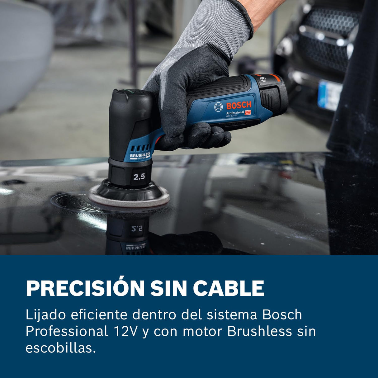 Bosch Professional 12V System lijadora orbital excéntrica a batería GEX 12V-77 (incl. plato de caucho montado con cierre por contacto de 77 mm, llave)