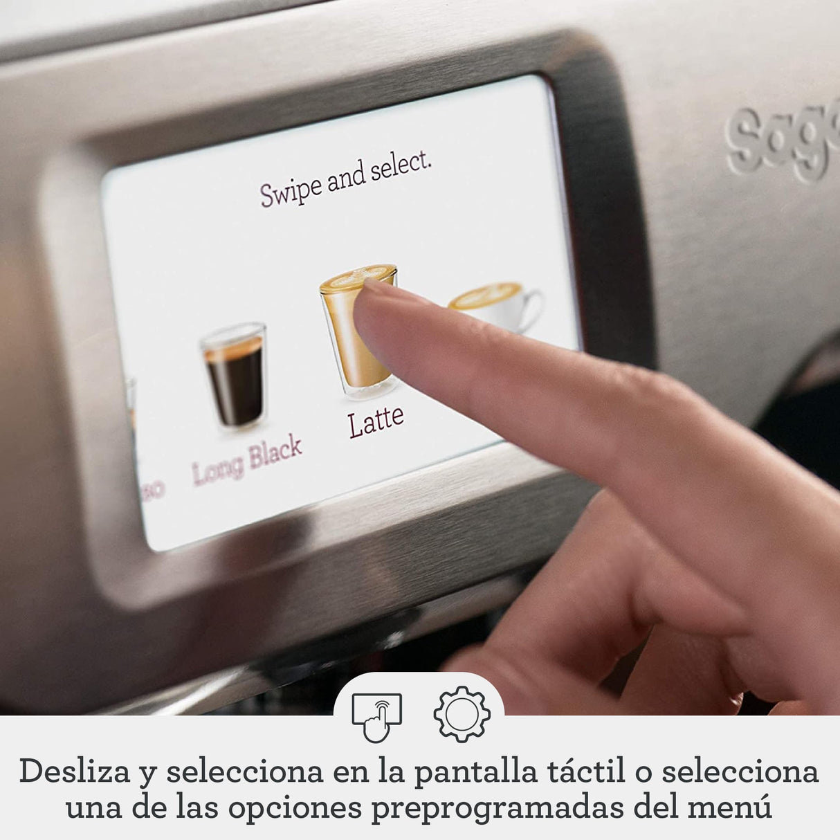 Sage - The Barista Touch - Cafetera Profesional con Pantalla Táctil, Molinillo Incorporado y Espumador de Leche, Acero Inoxidable Negro