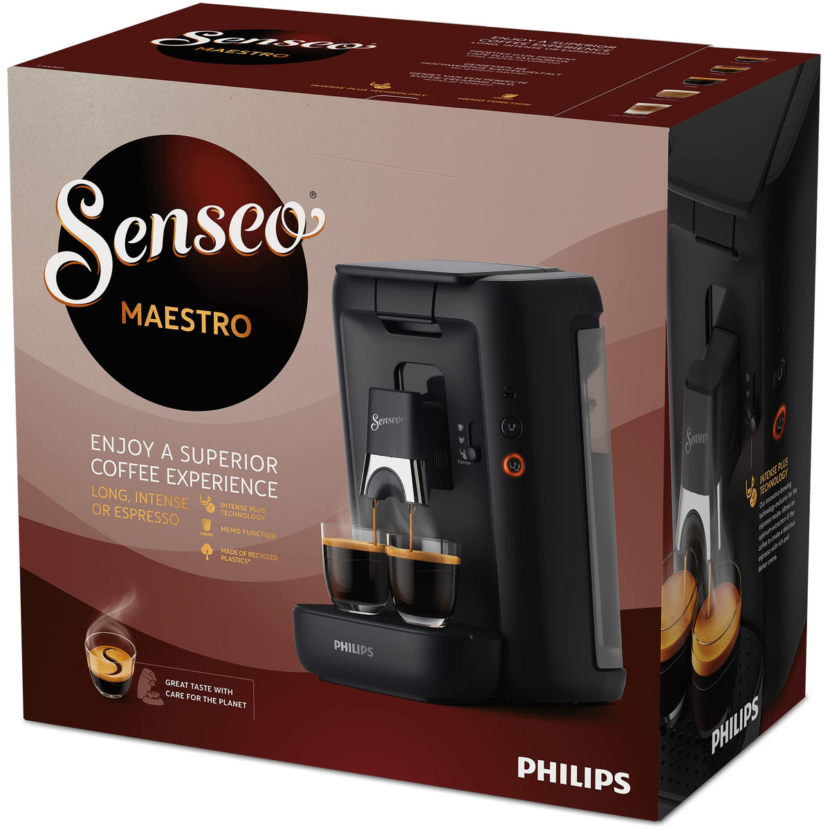Philips Senseo Maestro - Máquina de café con depósito de agua de 1,2 litros, selección de intensidad y función de memoria, producto verde, color: negro, (CSA260/61)