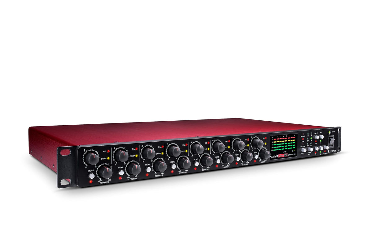 Focusrite Scarlett OctoPre Dynamic para grabar, producir y tocar música en directo, Preamplificador de micrófono de ocho canales con conversión A/D y D/A y compresión analógica