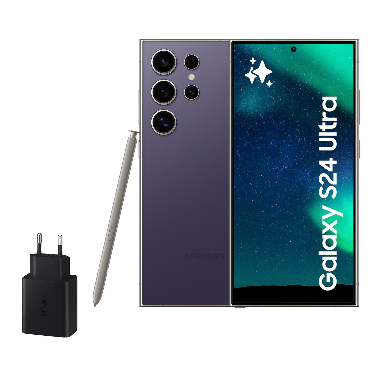 Samsung Galaxy S24 Ultra y Cargador 45W, Teléfono Móvil con IA, Smartphone Android, 12 GB RAM, 512 GB Almacenamiento, Cámara 200MP, S Pen, Batería Larga Duración, Violeta Titanium (Versión Española)