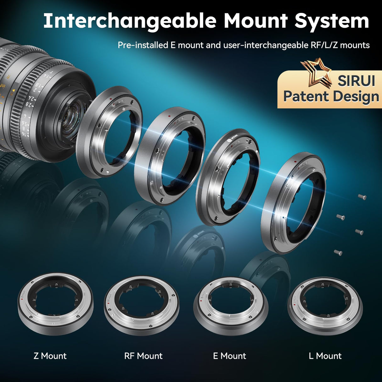 SIRUI VP-1 Vision Prime 1 T1.4 Full Frame Cine Lens Set,24mm,35mm,50mm Lente de Cine de Enfoque Manual con Preinstalación E Montura, Interchangeable RF/Z/L Monturas, 1 Lens para 4 Monturas (Gray)