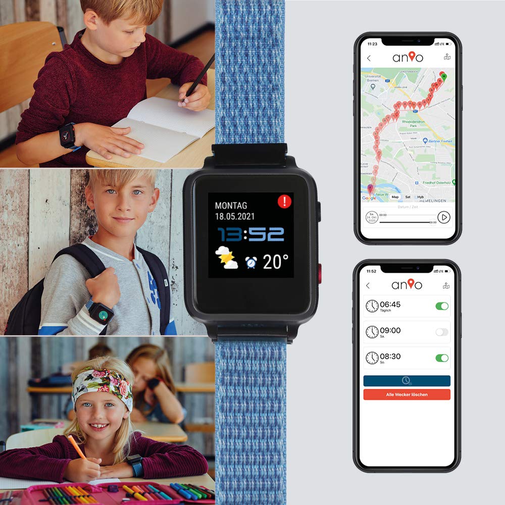 ANIO 5 (Azul): Reloj de teléfono para niños, Llamadas, Mensajes, Modo Escolar, función SOS, GPS, podómetro, la ubicación se Puede Apagar, Cumple con GDPR, Servidor y aplicación Fabricados en Alemania