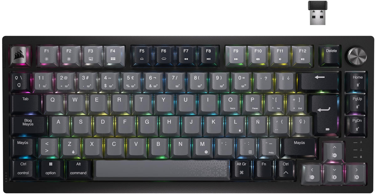 CORSAIR K65 PLUS WIRELESS 75% RGB Teclado Mecánico para Juegos Intercambiable en Caliente - Interruptores Lineales Rojos CORSAIR MLX Prelubricados - Insonorización - Teclados PBT - QWERTY ES - Negro