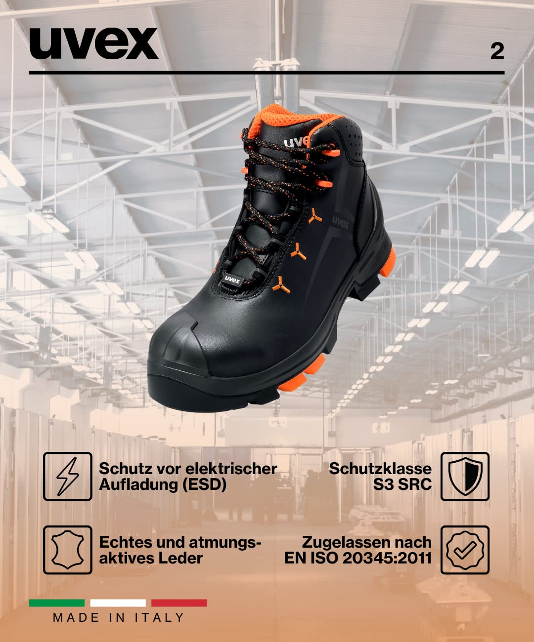 Uvex 6503.2-10 2 Botas de seguridad multiusos de piel, talla 10