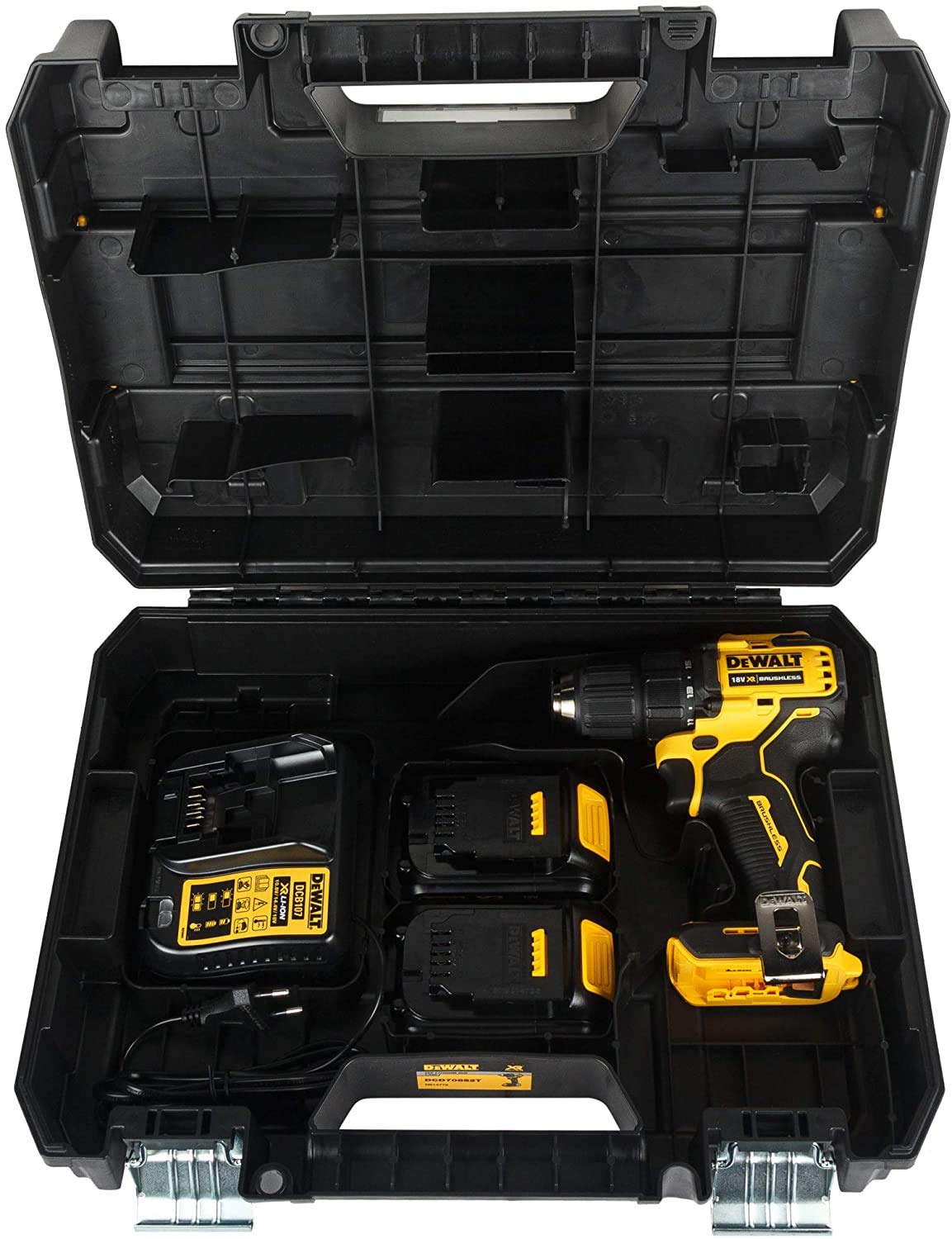 DEWALT DCD708S2T-QW - Taladro Atornillador sin escobillas XR 18V 13mm 65Nm con 2 baterías Li-Ion 1,5Ah y maletín TSTAK