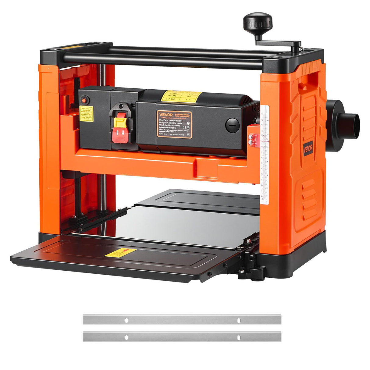 VEVOR Cepilladora Eléctrica de 2 Cuchillas, Mesa de Trabajo de 33 cm de Ancho, 1800 W 23500 RPM Moto Potente, Rodillo Doble, Protección Contra Sobrecargas, Sola Velocidad, para Madera Dura/Blanda