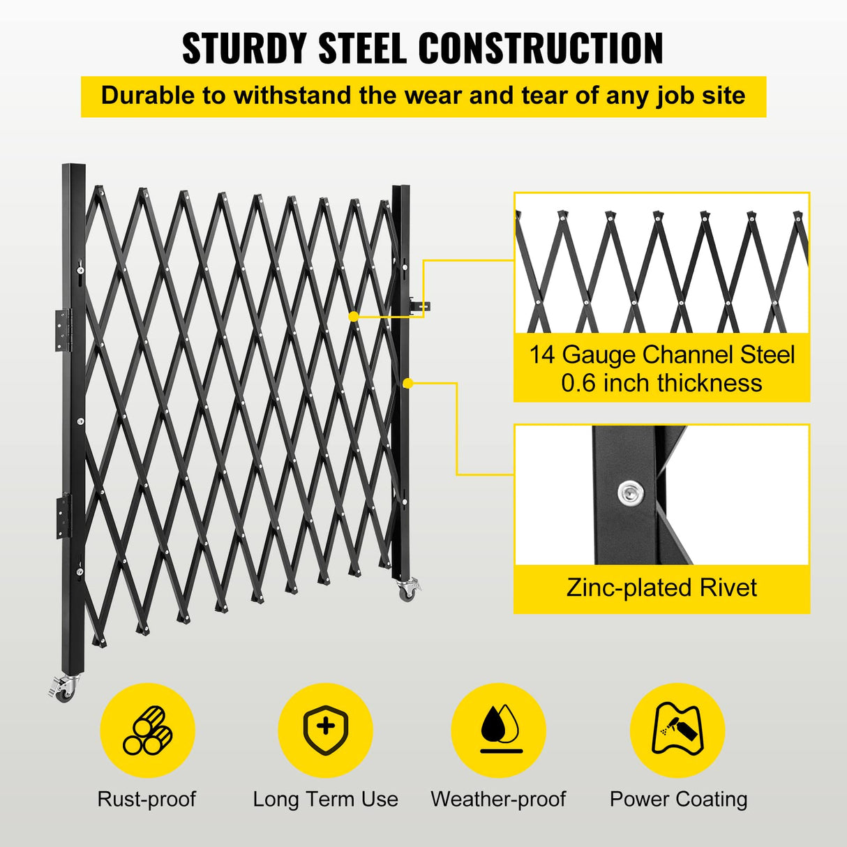VEVOR Barrera de Seguridad Extensible Plegable Individual 1,7 x 1,26 m Valla de Escalera de Acero Enrollable 360° Puerta de Tijera o Puerta con candado, para el sótano del hogar, Garaje, Negro