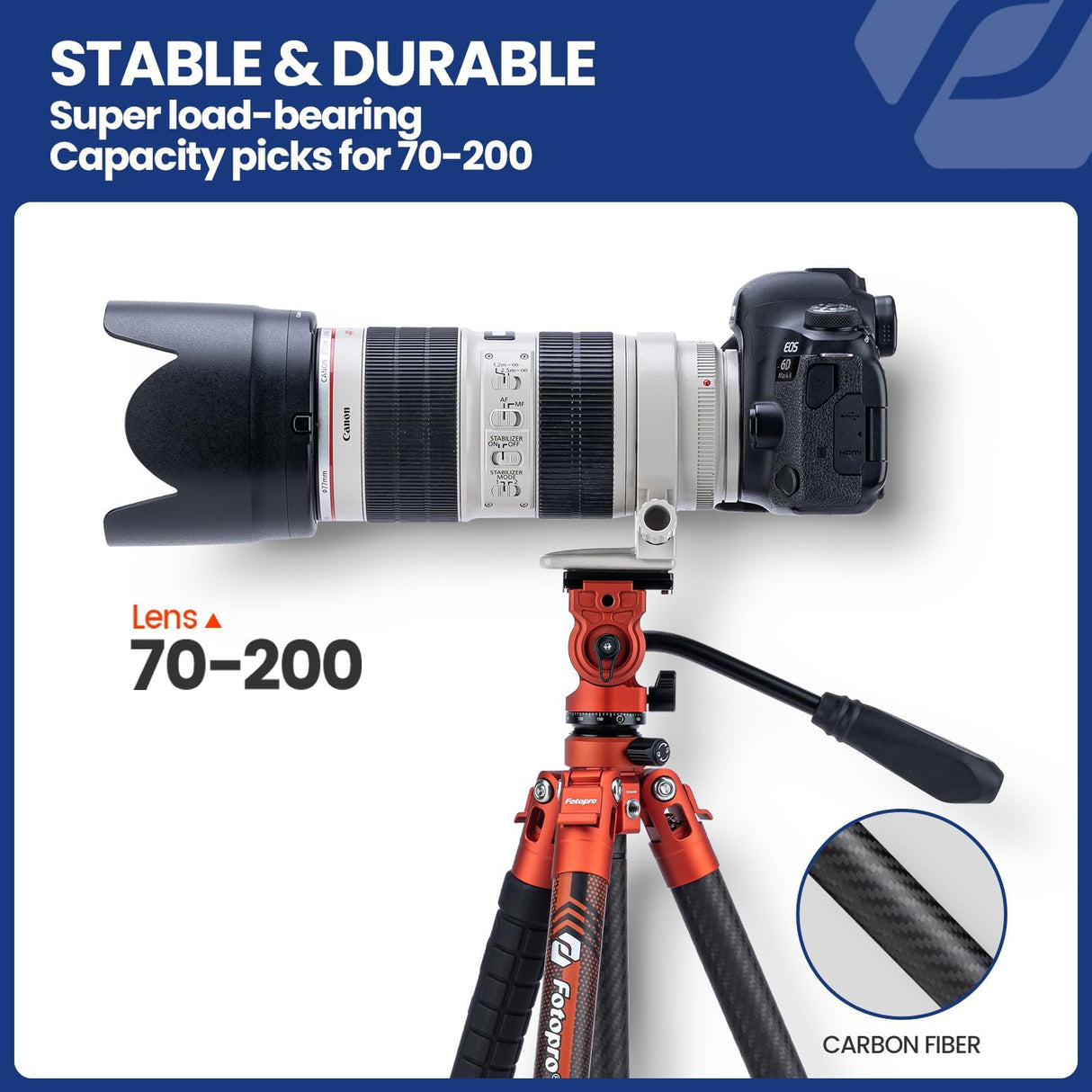 Fotopro X-Aircross 3 Lite Video - Trípode ligero para cámara de viaje de 64 pulgadas con cabeza fluida, trípode de fibra de carbono portátil de 2.2 libras para cámara réflex digital, carga de hasta 22