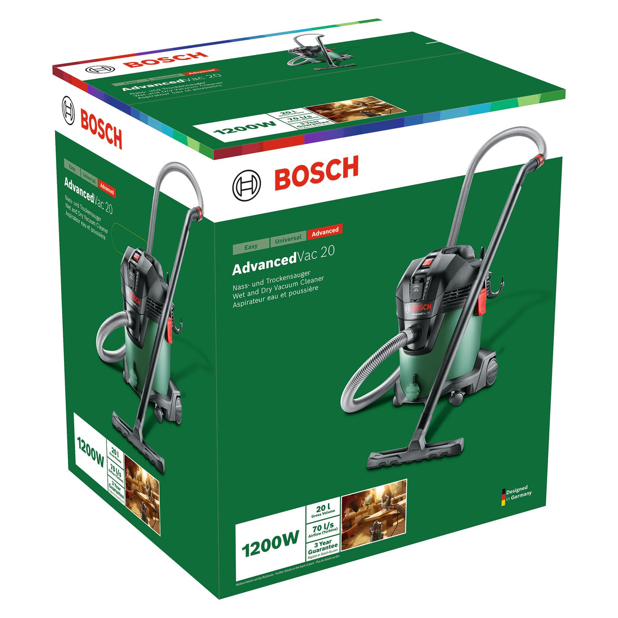 Bosch Aspirador en seco y húmedo AdvancedVac 20 (1200 vatios, Volumen de contenedor de 20 litros, en Caja)